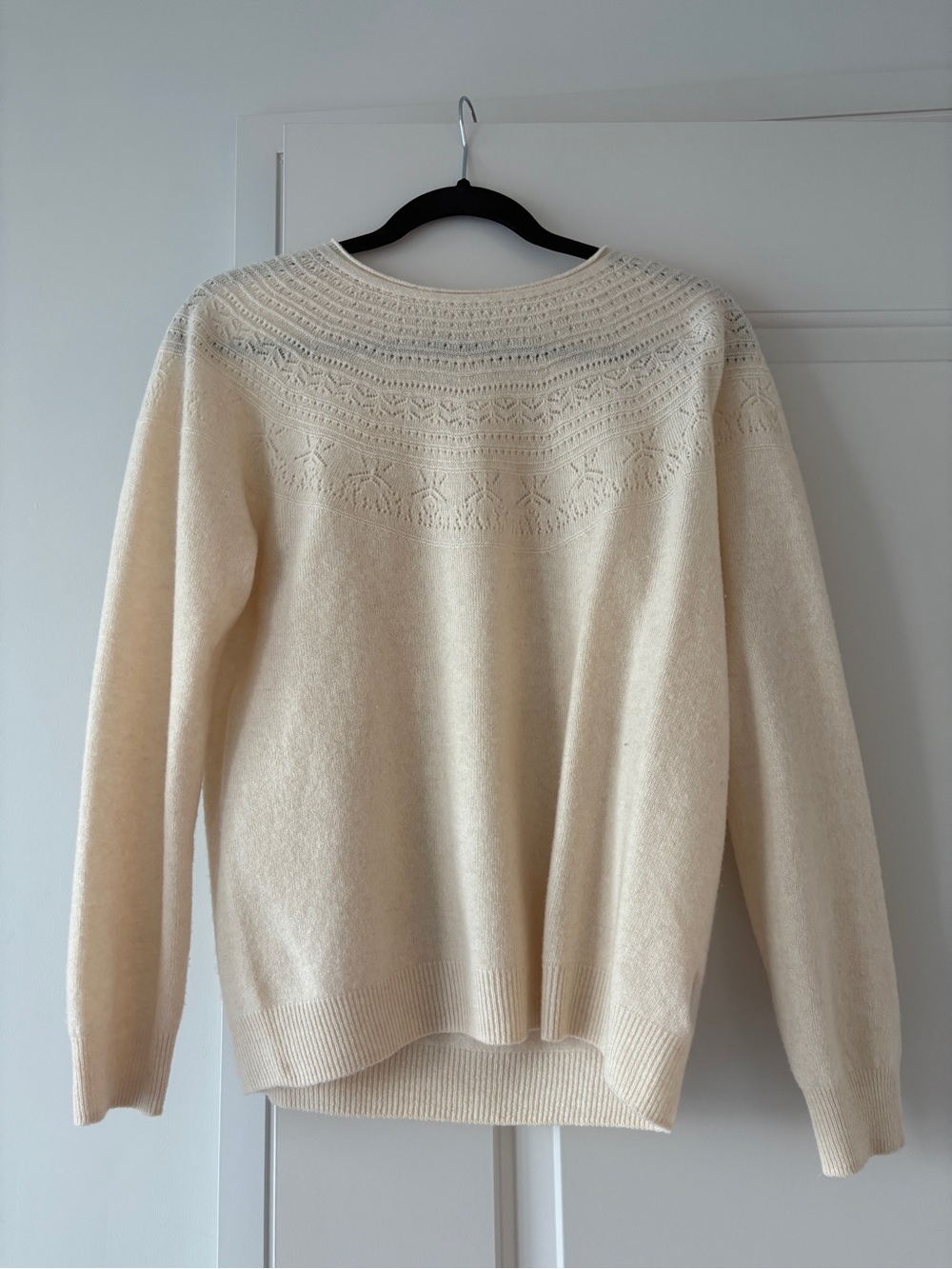 Cream Knit Yoke 100% Cashmere Sweater